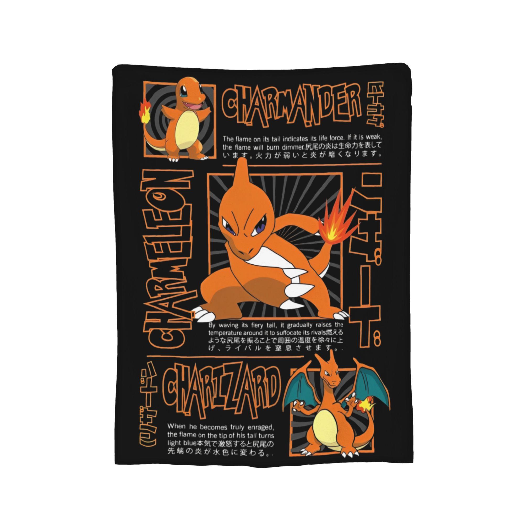 Pokemoned Coral Fleece Plush Throw Blankets Charmander Charmeleon Charizard Blanket for Bedding Couch Warm Plush Thin Quilt, 30x40in