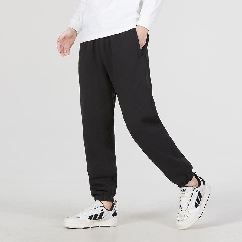 Adidas Originals Trefoil C Pants Ft Pure Color Elastic Waist Tapered Casual Sports Pants Men Bottoms Black HK2866