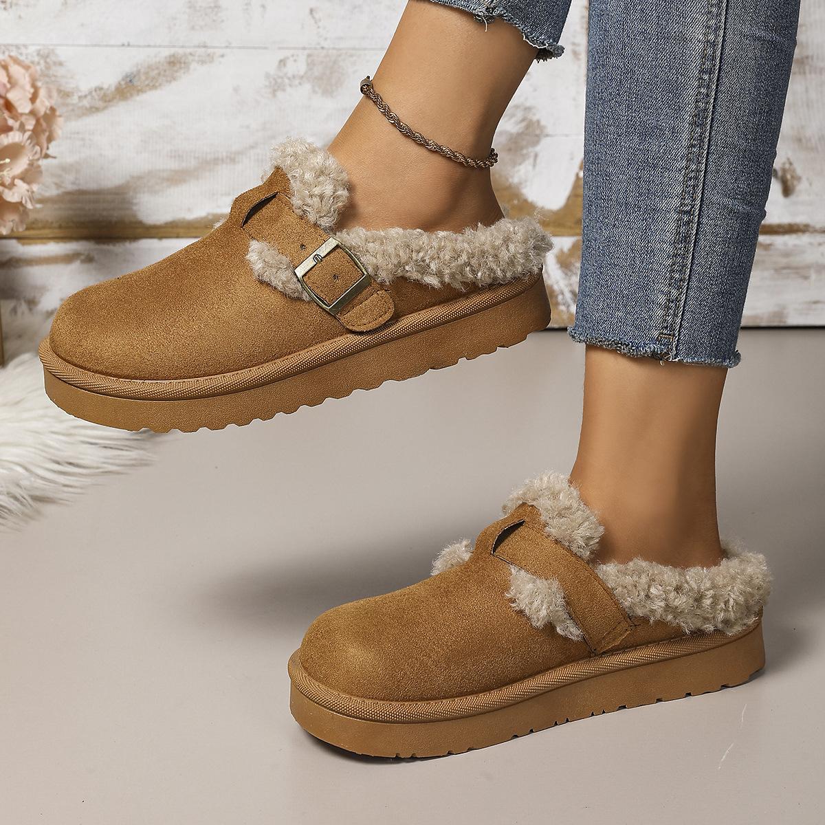 

2025 Осень/Зима Новый Стиль Женские Хлопковые Туфли - Круглый Носок Толстая Подошва Короткий Плюш Модные Туфли для Женщин 41 коричневый