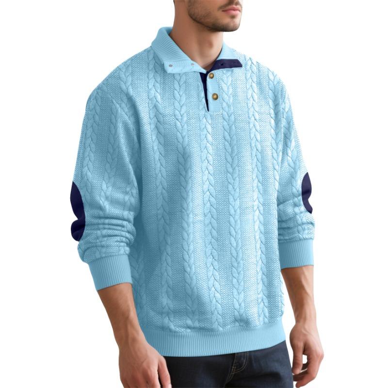 Men S Long Sleeve Casual Stand Collar Button Detail Jacquard Sweatshirt