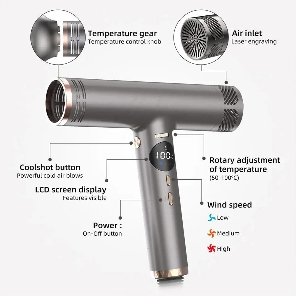 Professioneller Haartrockner 10000 U/min LCD-Anzeige Starker Wind Doppelte Lufttemperaturregelung Negative Ionen High-Speed Styling-Werkzeuge