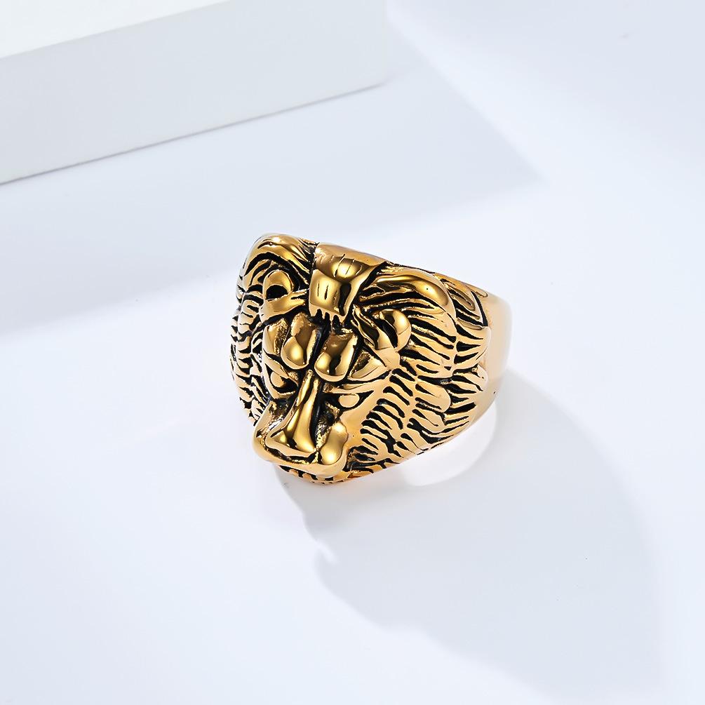 Punk Vintage Lion Shaped Ring for Men Stainless Steel Ring PVD Gold Plated Jewelry New