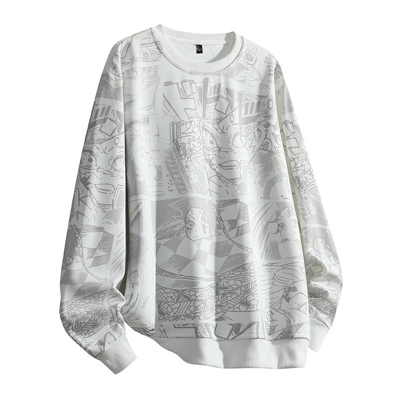 Tištěná módní mikina s kulatým výstřihem, sportovní pulovr s dlouhým rukávem, pánský top