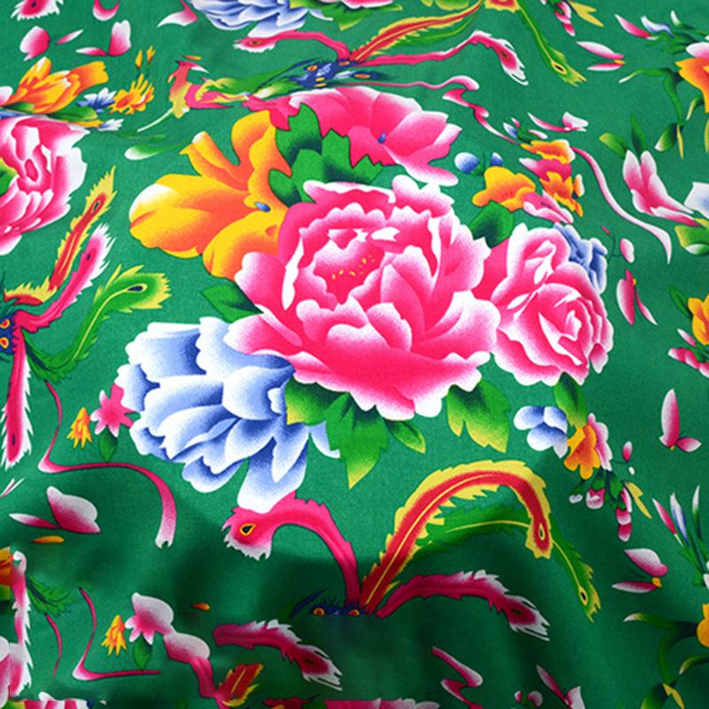 

China Northeast Flower Print Fabric Rayon Cotton Cloth for New Year Cotton-padded Jacket, Summer Ethnic Style Dress Clothes DIY 1M