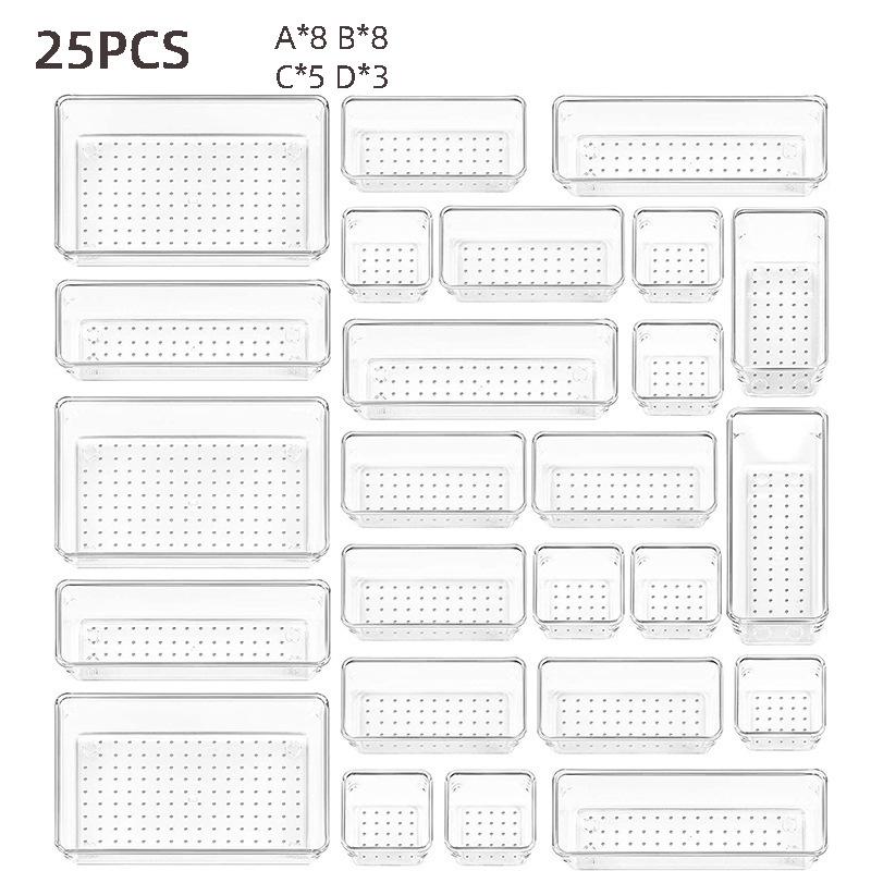 4/28 PCS Clear Drawer Organizer Set Multi-functional Desk Organizer Trays for Cosmetics Kitchen Utensils and Office Accessories