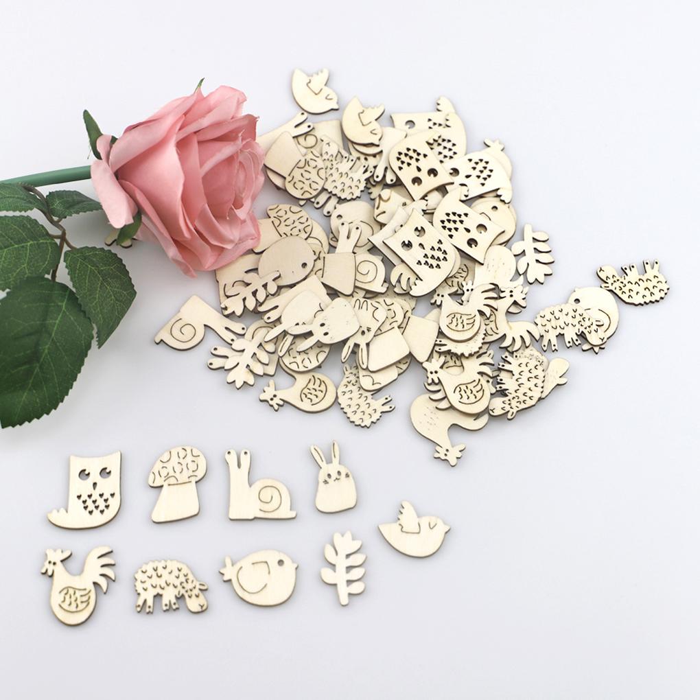 200x Animal Flower Leaf Pattern Multi-function DIY Pendant Handmade Practical Home Decoration Scrapbooking Craft Wooden Ornament