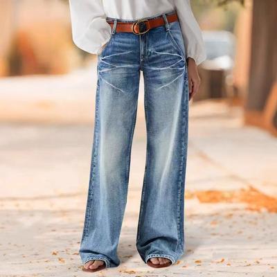Women Baggy Mid Waist Jeans Wide Leg Loose Denim Pants Straight Leg Cropped Barrel Jeans
