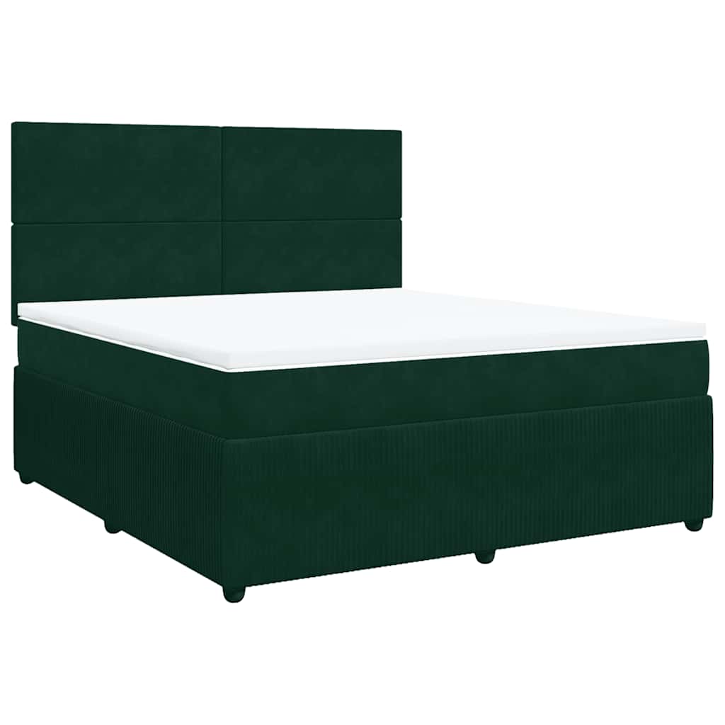 Box Spring Bed with Mattress Dark Green 180x200 Cm Velvet