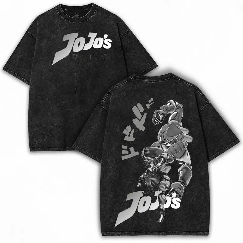 Hot Anime JoJo's Bizarre Adventure Dio Clothing Men Women Tshirts Washed Cotton Tee Retro Oversized T-shirt Harajuku T Shirt