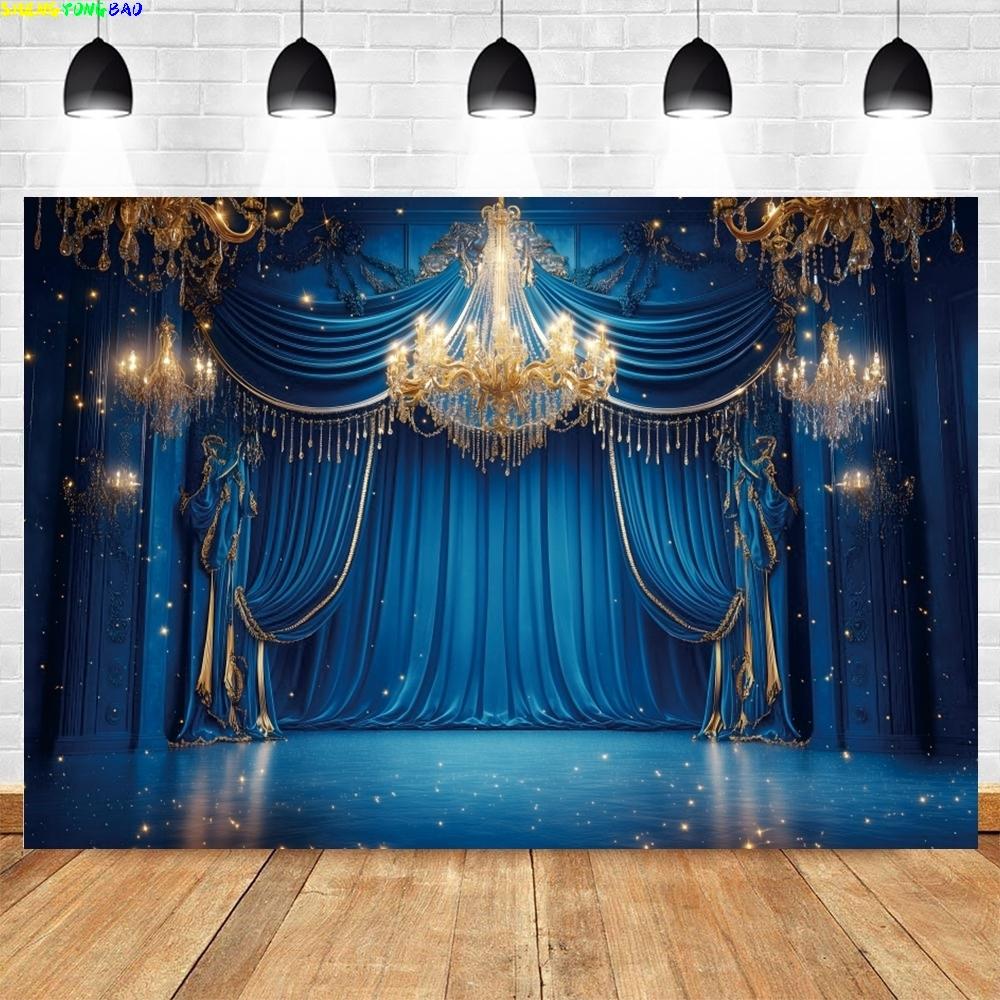 Vintage Blue Palace Backdrop For Photography Boy Baby Shower Birthday Party Background Artistic Portrait Photo Shoot Props