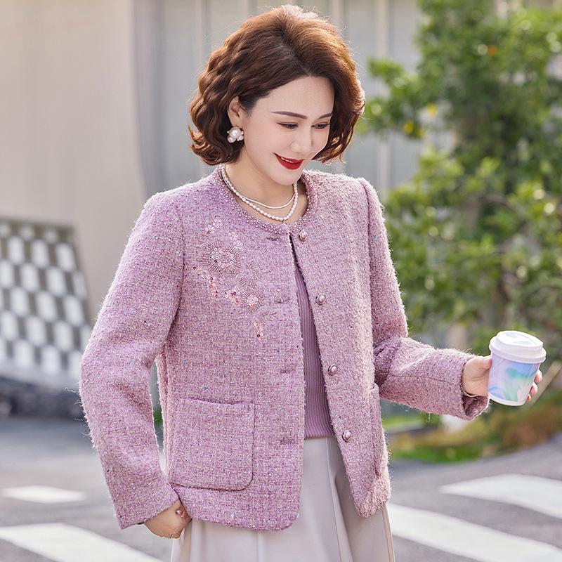

Elegant Spring French-Style Jacket for Middle-Aged & Elderly Women - Noble Lady Collection 2026 2XL [Recommended 105-120 lbs] фиолетовый