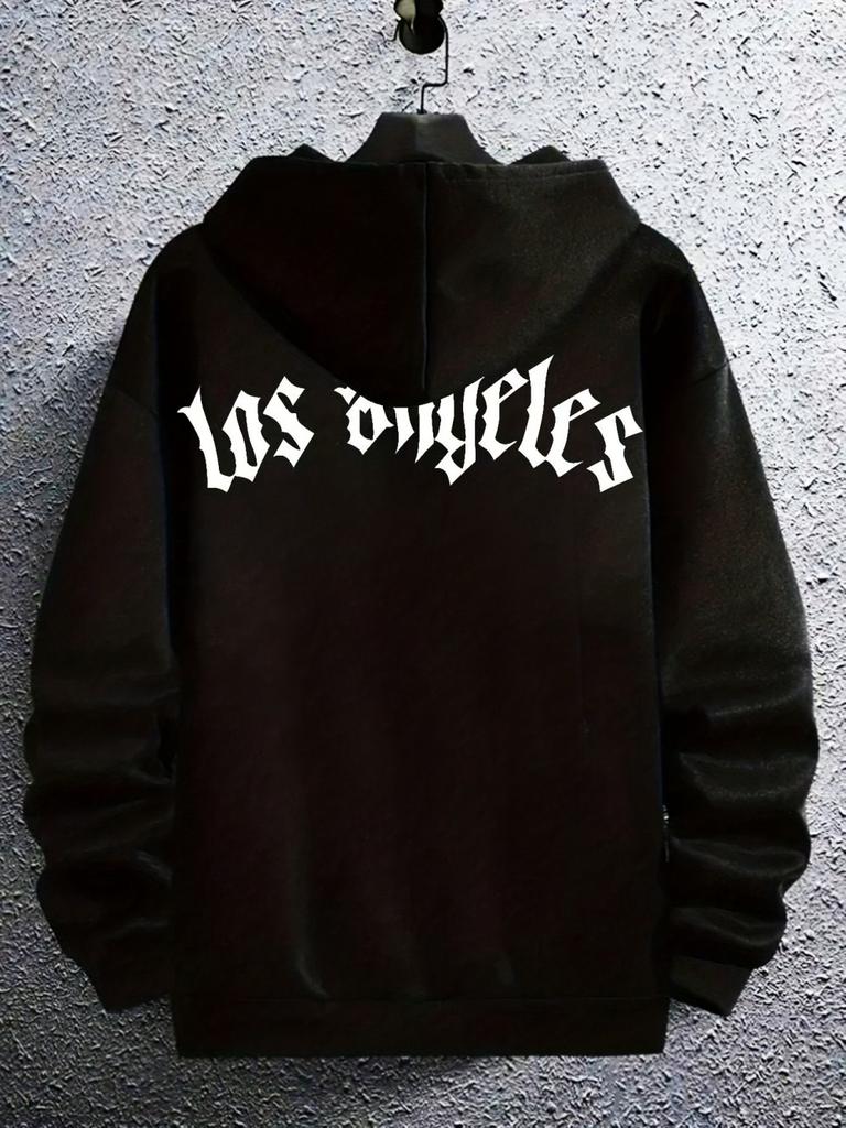 Fashionable men's autumn Gothic letter printed micro elastic comfortable hooded sweatshirt outdoor urban high street clothing