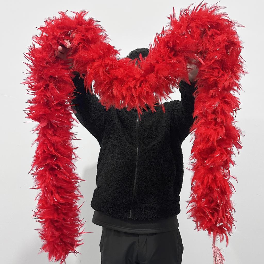 DIY Fluffy Red Chicken Feather Boa Scarf 2Meter Rooster Feathers Shawl for Wedding Carnival Party Dress Decoration Costume Accessory