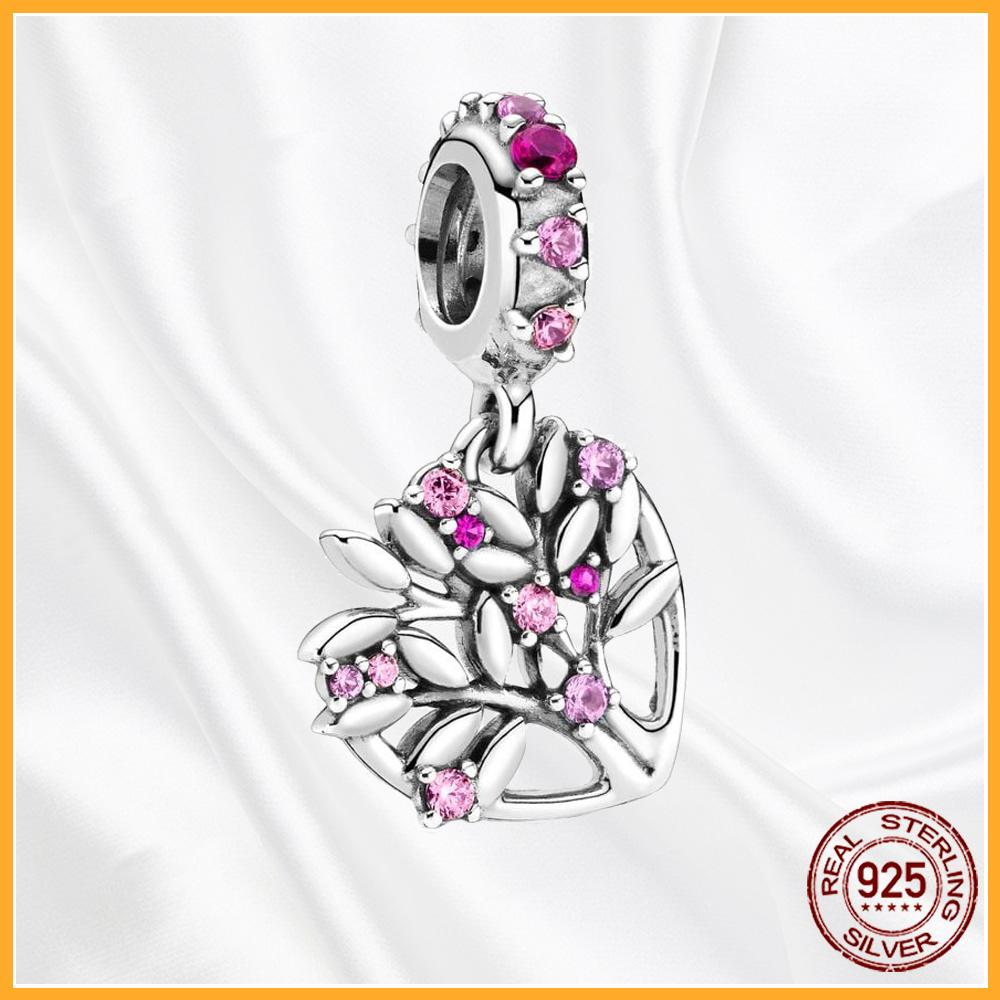 Authentic Copper Metal Heart Tree Sparkling Dangle Charm Bead Components Designed For Authentic Original Bracelet High Quality Fine Jewelry Bead