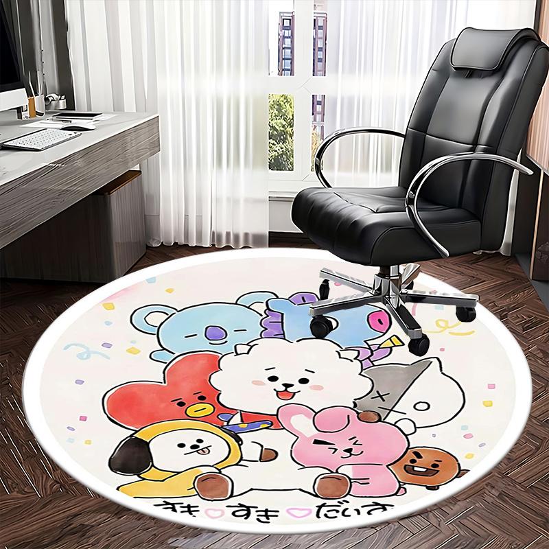 BT21 Character,Cartoon Decal Chair Mat Round Rug Office Carpet, Non Slip, Suitable for Living Rooms, Bedrooms Decor.1205176a
