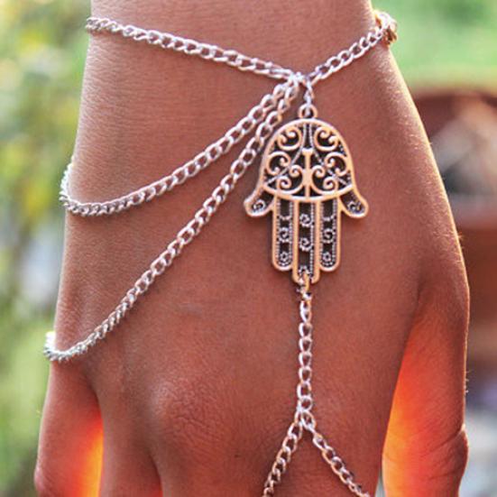 Dámský náramek Hamsa Hand Asymetric Slave Tassel Chain Chain Finger Ring