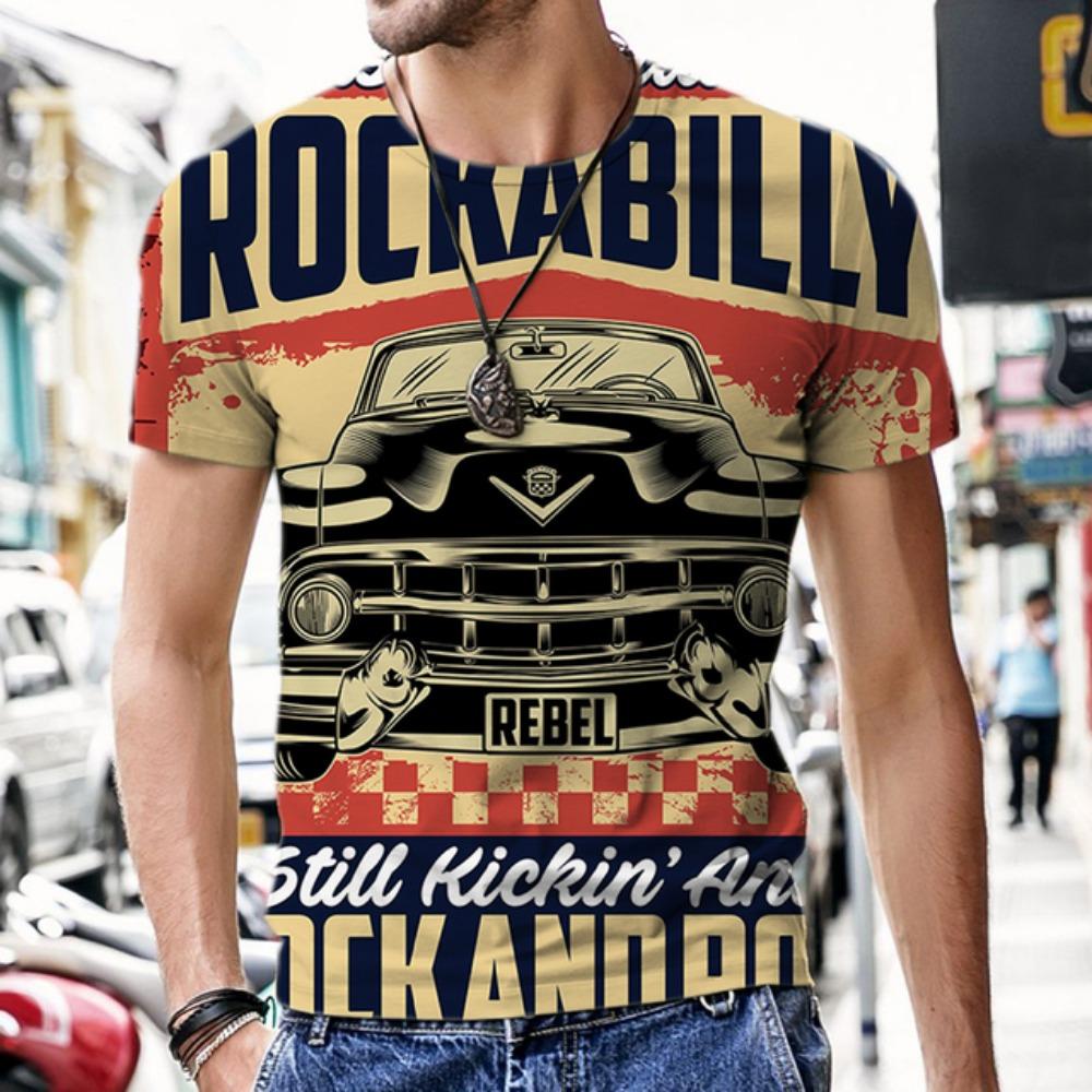 Summer Men's T-shirt Car Pattern 3D Printed Round Neck Fashion Casual Trend Short-sleeved Top Men's T-shirt Hot on the Street
