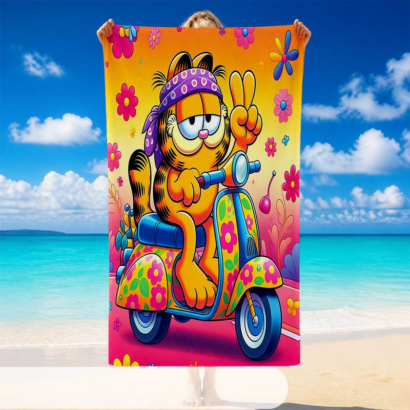Quick Dry Beach Towel Garfield Cartoon Pattern, Lightweight Absorbent Towel for Pool Beach Vacation Use
