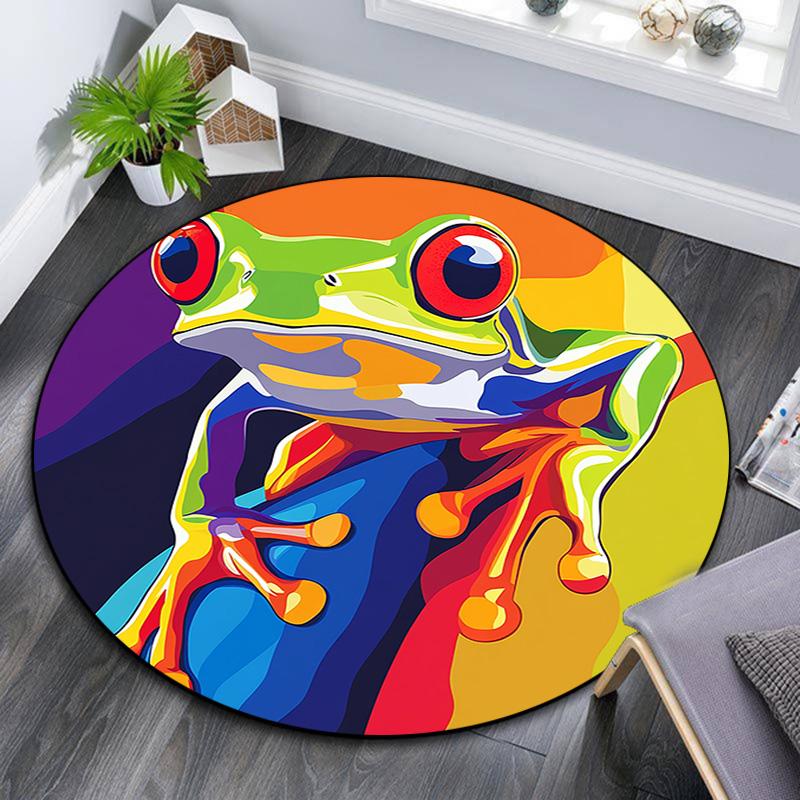 

Colorful Frog Round Area Rug,Carpet Rug for Living Room Bedroom Sofa Playroom Decor,Non-slip Floor Mat 80cmx80cm