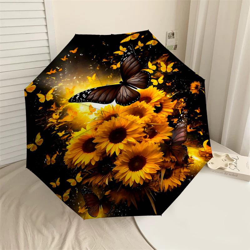 

1PC Butterfly Sunflower Umbrella-8-Rib Reinforced, Automatic Open, Lightweight & Durable, Fashion Accessory for Outdoor, H0389