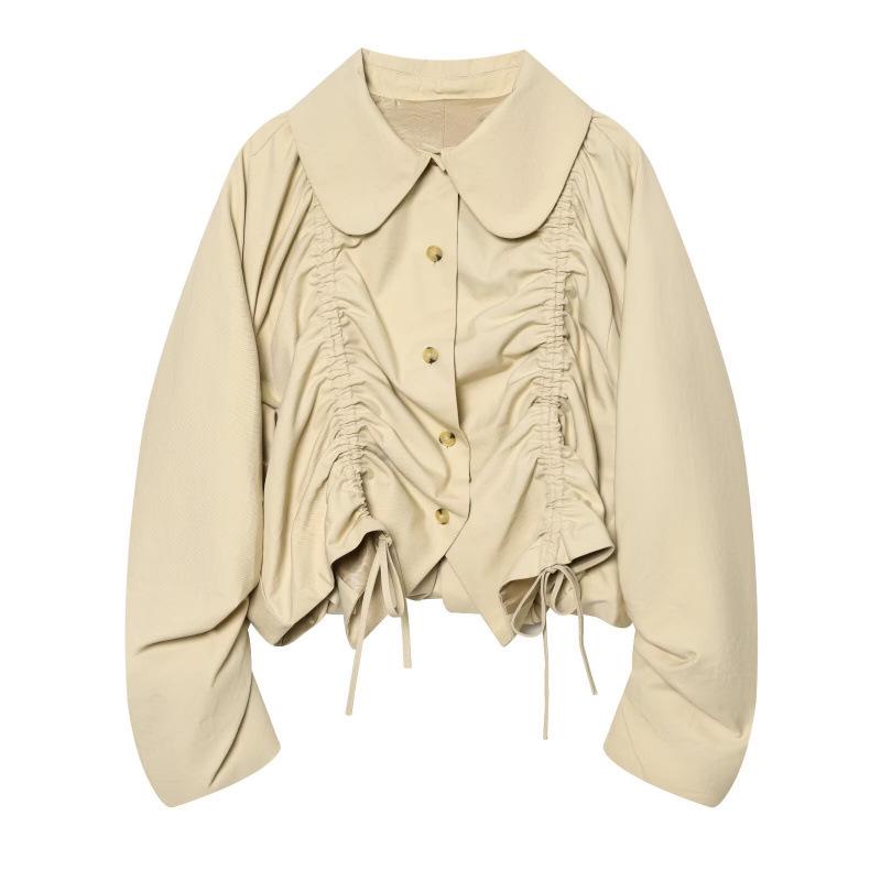 2026 Spring Fashion: European & American Style Versatile Pleated Long-Sleeve Trench Coat Small