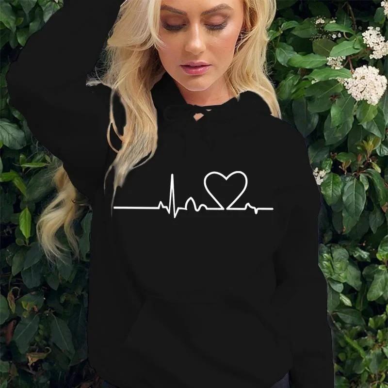 Womens Winter Hooded Long Sleeve Sweatshirt Loose Fit Unisex Casual Pullover With Kangaroo Pocket