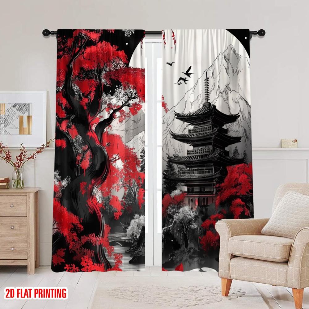 2 Stück, 2D-Flachdruck Vorhänge Rollos Scharlachrote Gelassenheit Polyester (ohne Stange) Dekorationen Innen Perfekt zum Wohnen