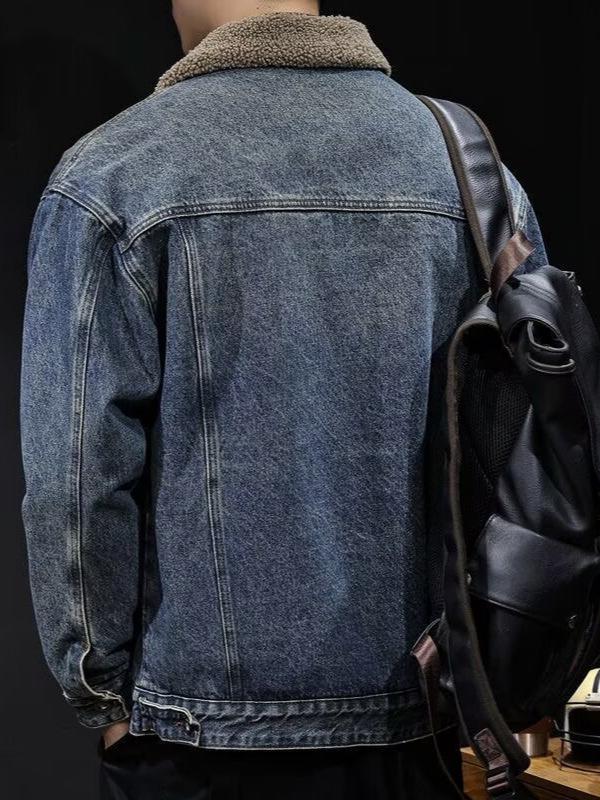 Herr Retro Denim Kragjacka - Casual Lös Passform Arbetskläder Rock