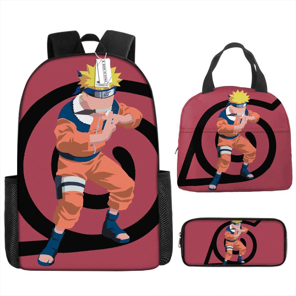 Naruto Shippuden Elementary and Secondary School School Bag Large Capacity Campus Backpack Lunch Bag Pencil Bag Three-piece Set