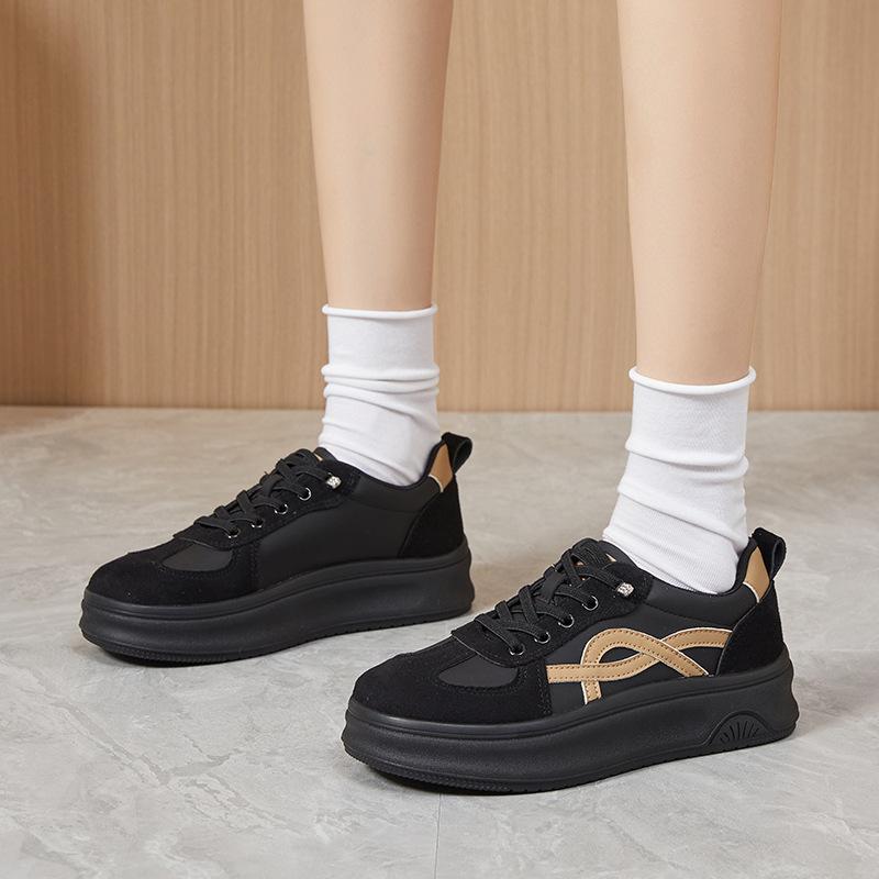 

Women s Platform Sneakers, Spring and Autumn Style, Versatile, Lightweight, Lace-up Casual Sneakers, Women s Single Shoes 35 чёрный