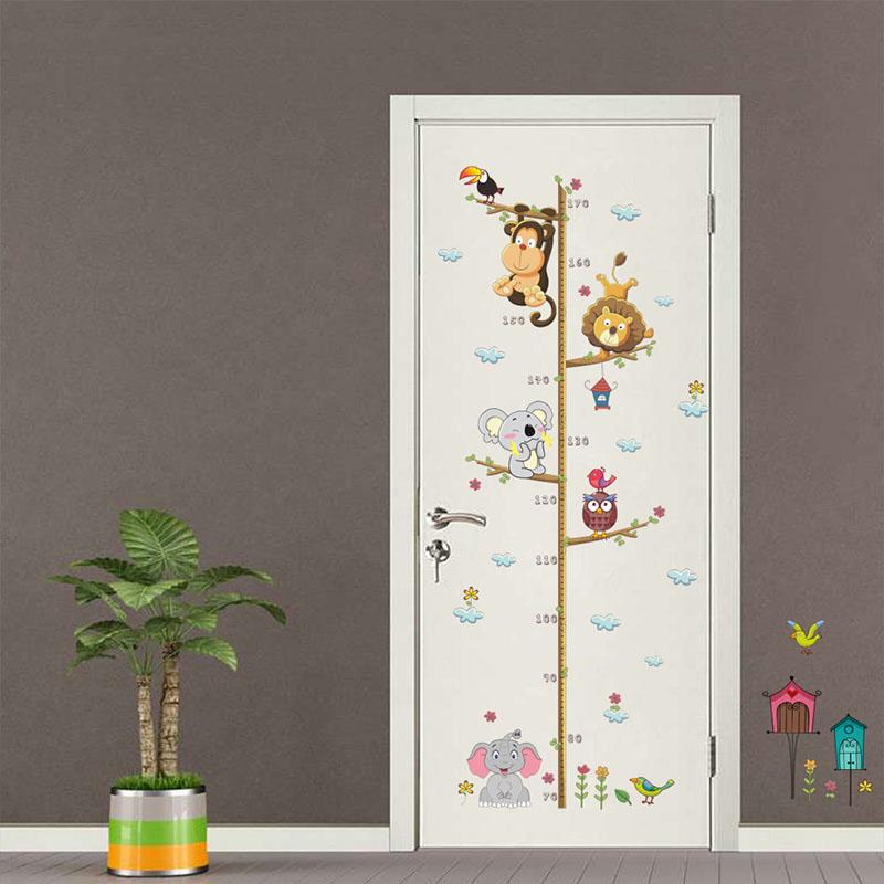 Cartoon Animals Lion Monkey Owl Elephant Height Measure Wall Sticker For Kids Cartoon Animals Lion Monkey Owl Elephant Height Measure Wall Sticker For Kids