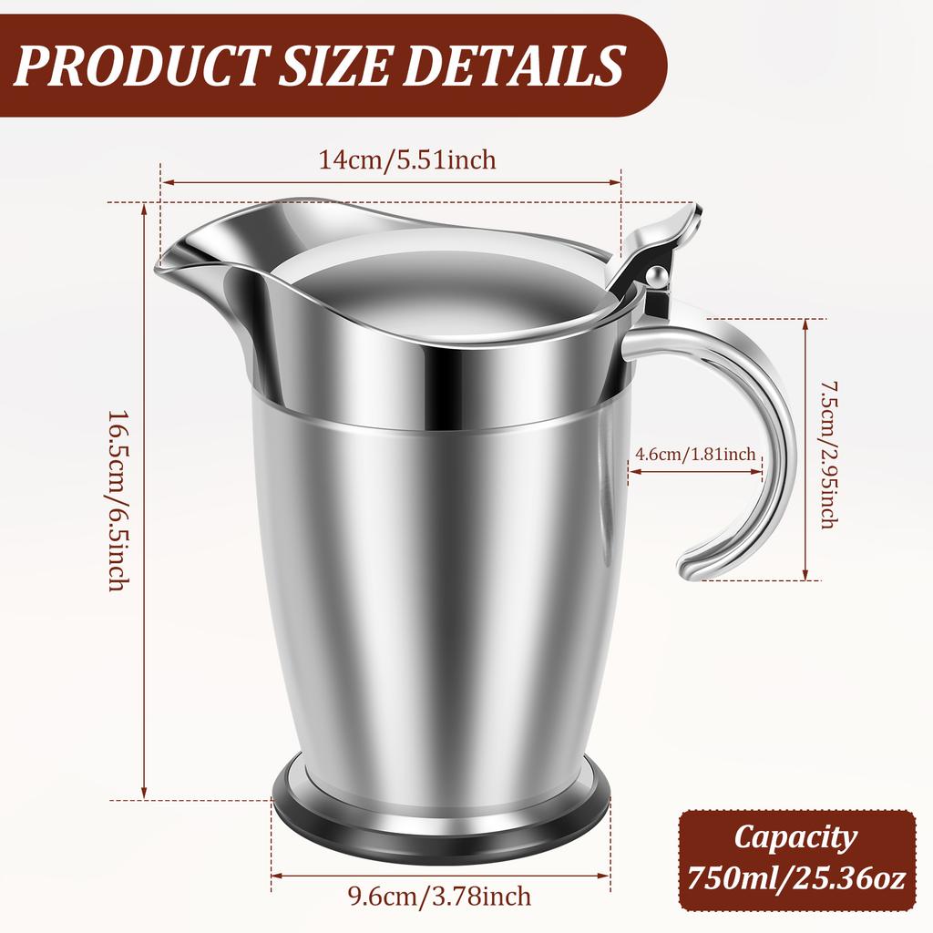 Stainless Steel Gravy Boat 450/750ml Gravy Sauce Jug with Hinged Lid for Family Dinner, Thanksgiving, Halloween, Christmas