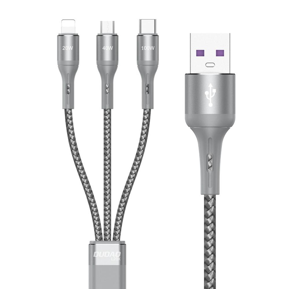 DUDAO L20X 3-in-1 Ip+Type-C+Micro 100W Fast Charging Cable Nylon Braided Wire A