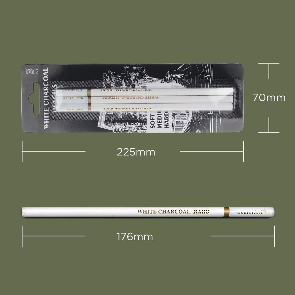 3Pcs White Sketch Charcoal Pencils Set Professional Standard Pencil Drawing Pencils Set For School Tool Painting Art Supplies