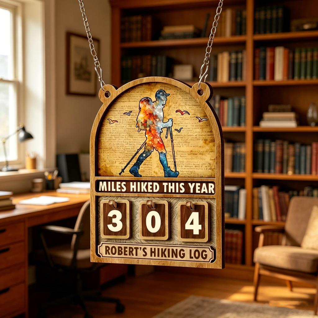 Personalized Hanging Wooden Tracker Plaque Record Hiking Miles Creative Wall Ornament Exquisite Gift For Outdoor Hiking Lovers