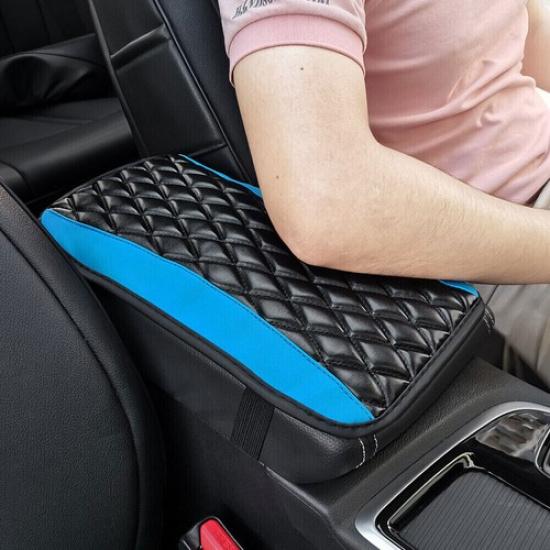 Car Accessories Armrest Pad Cover Center Console Box Blue PU Leather Cushion Mat