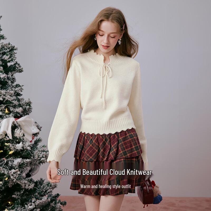 Xiangying Women s Ruffle Stand-Collar Knitted Sweater M