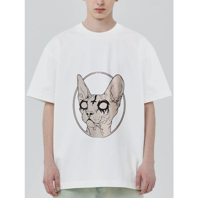 

Черная футболка с принтом черепа кошки сфинкса для повседневной носки XXXXL белый