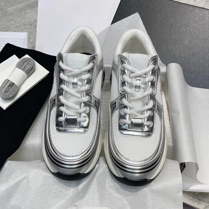 Soleist Silver Horn King Chunky Sole Dad Trainers 25C Leather and Mesh Blend Height-Enhancing Breathable Casual Sports Shoes for Women