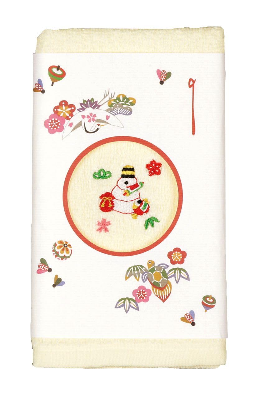 Yamamoto Jin Shoten Embroidered Face Cream Zodiac 2025 Towel, Snake, [17707] кремовый