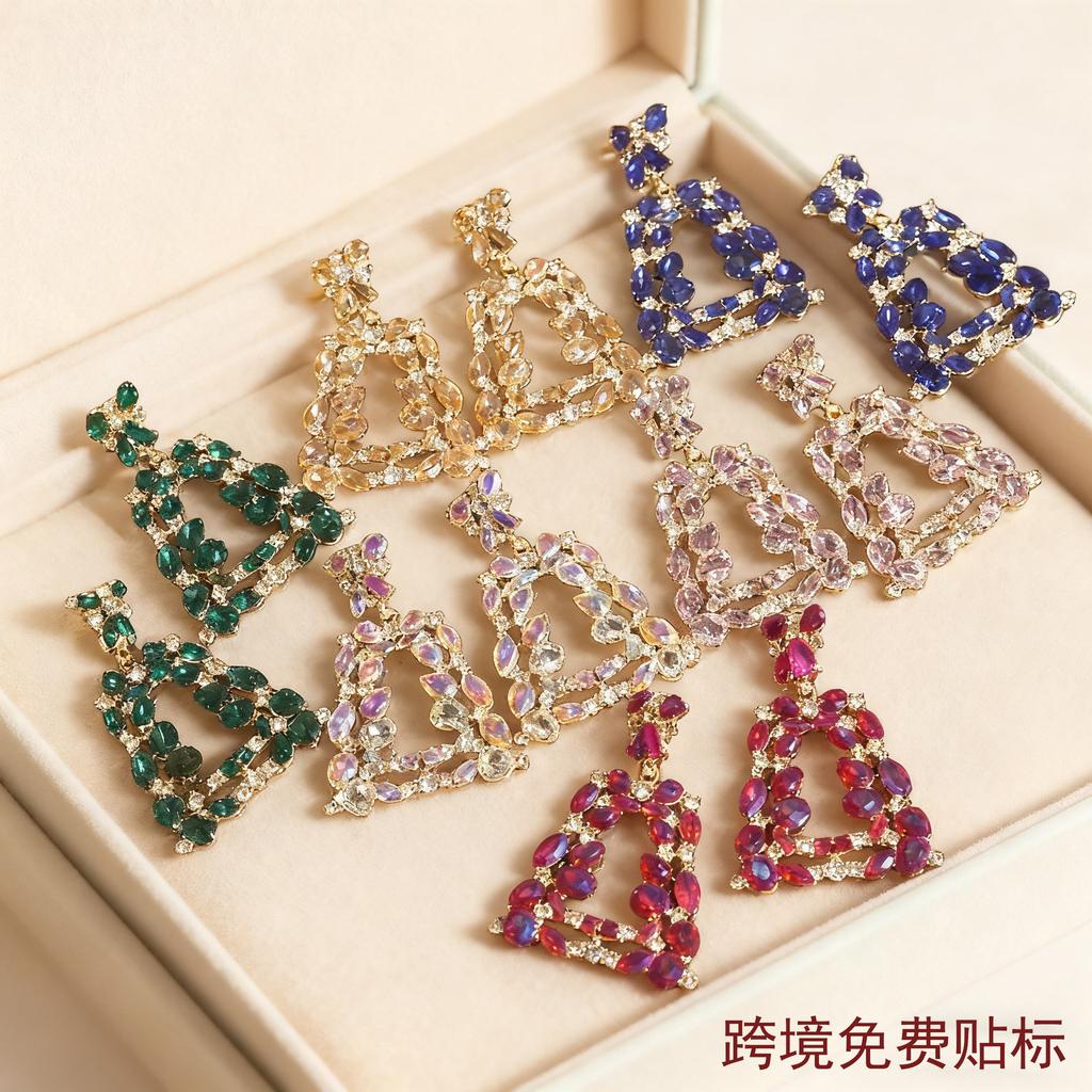 Wind Geometric Square Hollow Fashion Versatile Diamond Earrings Irregular Bohemian Earrings