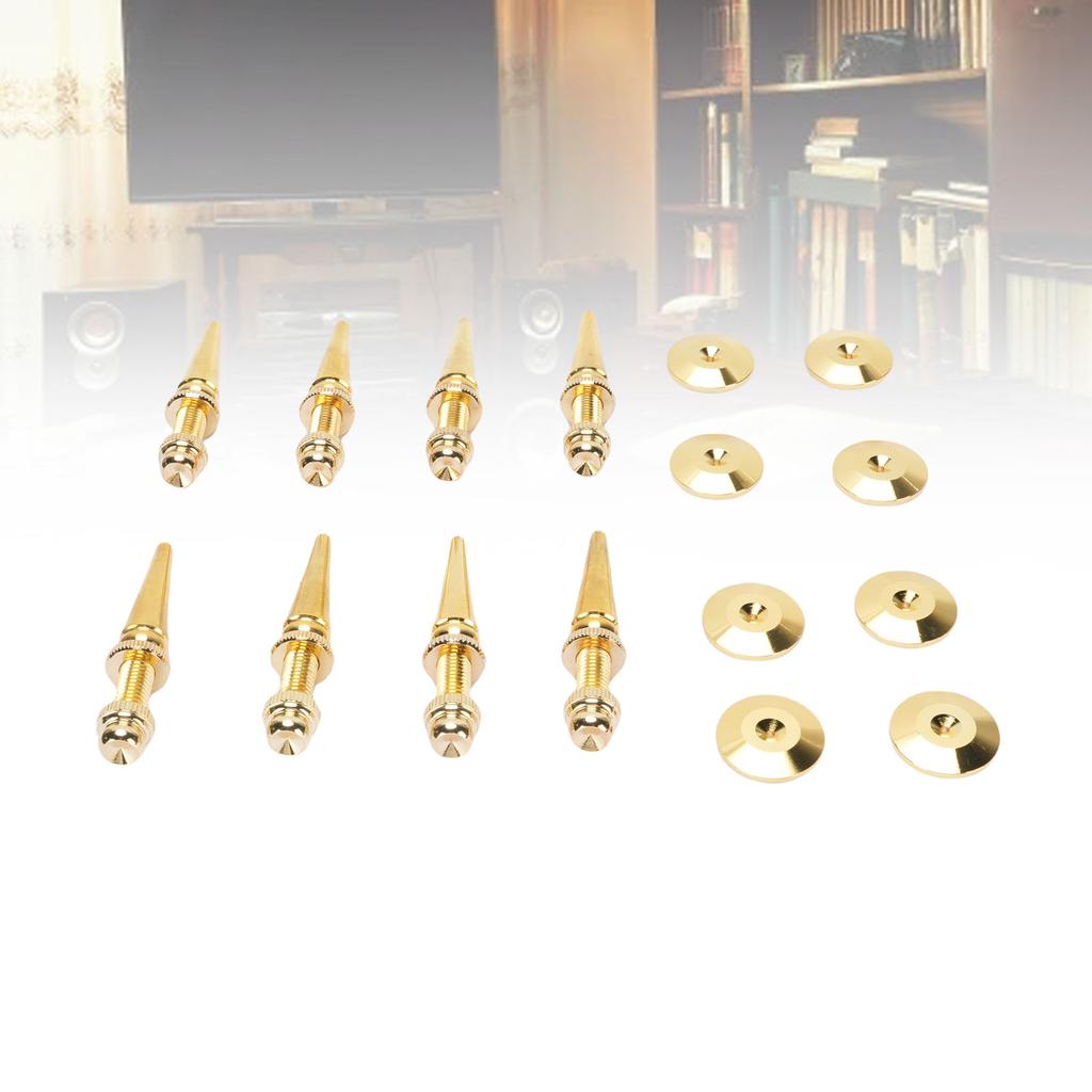 8Pcs Speaker Spikes Copper Shockproof Isolation Foot Set with Base Pad Adjustable Height for Subwoof