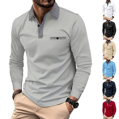 Camiseta de manga corta para hombre con solapa, top de camiseta con bloques de color