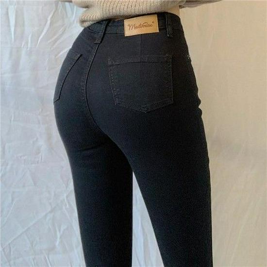 Plus Size High Waist Stretch Light Blue Denim Slim Fit Pencil Pants for Women