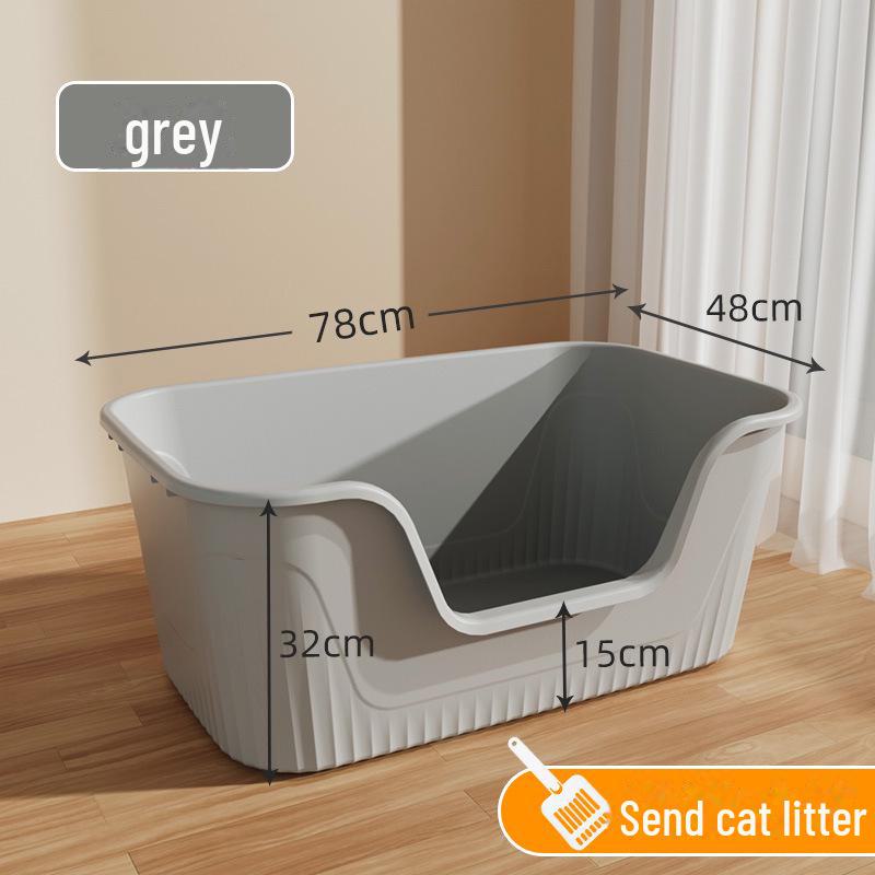 Extra Large Splash-Proof Cat Litter Box with Open Design and Mat for Maine Coon Cats