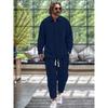Men's Casual Collar Long Sleeved Shirt Long Pants Cotton Linen Set