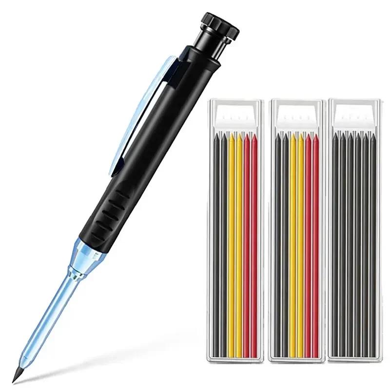 Non-Toxic 2.8Mm Solid Carpenter Mechanical Pencil With Sharpener For Woodworking Construction Long Head Carpenter Pencil Stationery Supply