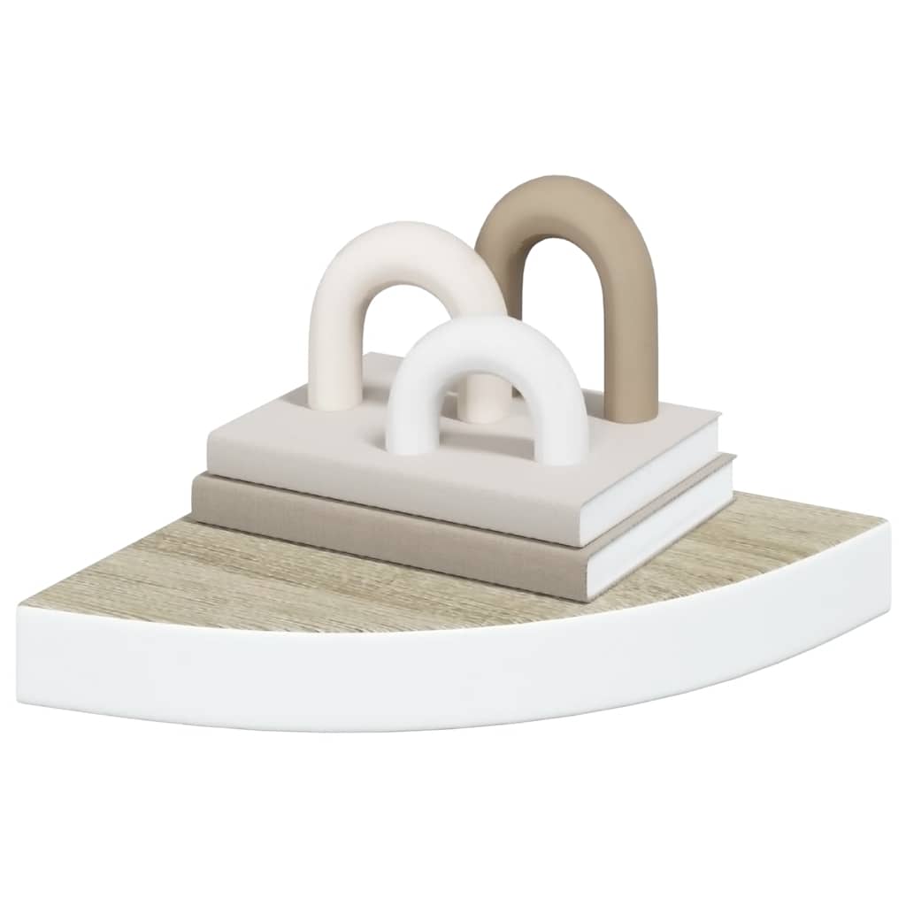 Vidaxl Narożne Półki Ścienne, 2 Szt., Dąb I Biel, 25X25X3,8 Cm, Mdf