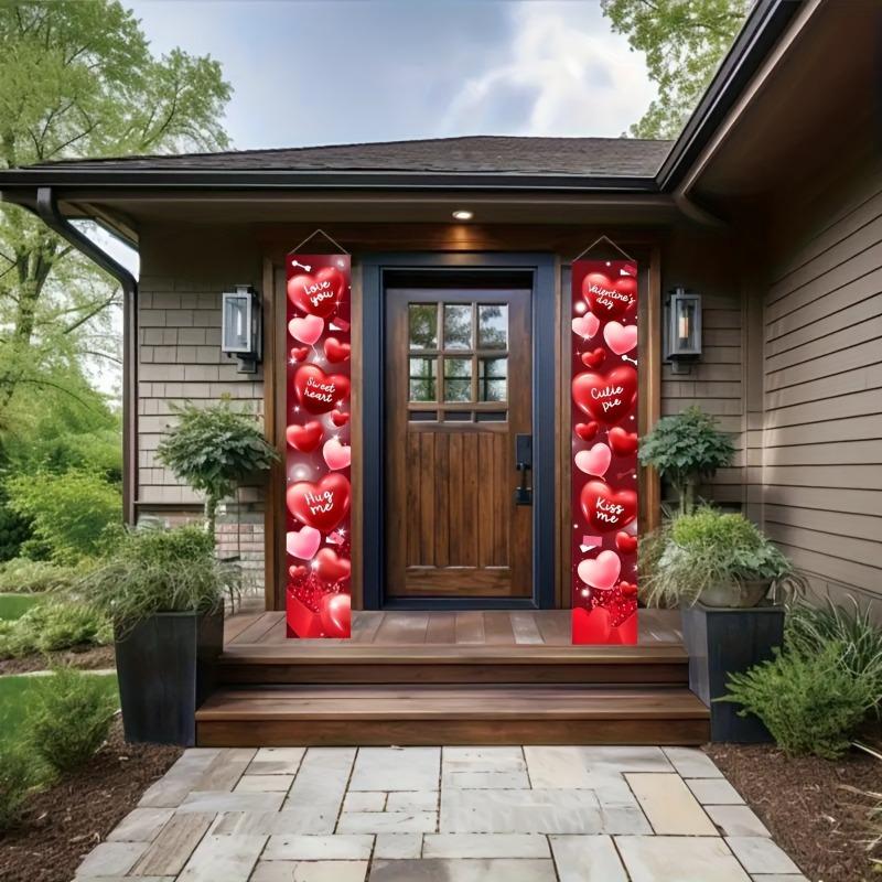 2/4pcs Valentine'S Day Polyester Porch Banners,12x70.8 inch Heart&Cupcake Design,Love Hanging Decor for Home,Wedding,Anniversary