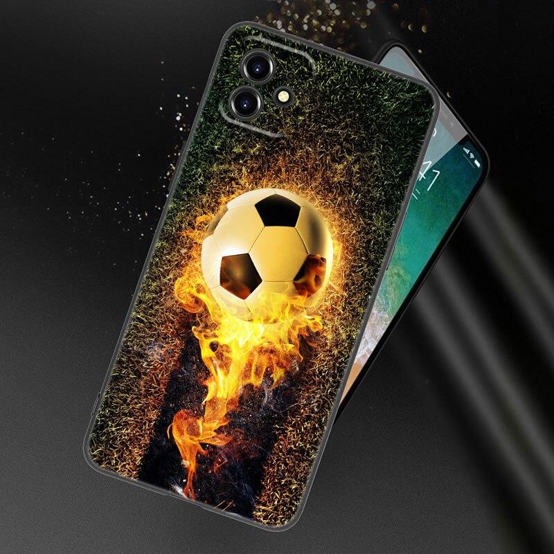 Apple iPhone 13 12 Mini 11 Pro XS Max XR X 8 7 6S 6 Plus SE 2022 2020 5S 5 uchun Olov Futbol To'pi Futbol To'pi Telefon G'ilofi Qora Qopqoq